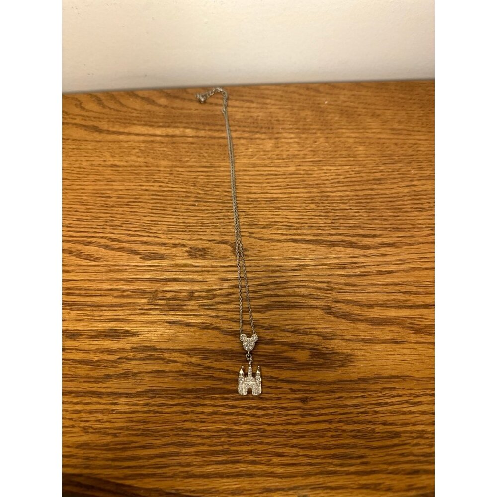 Disney Necklace Mickey Mouse Crystal Cinderella Castle Dangle